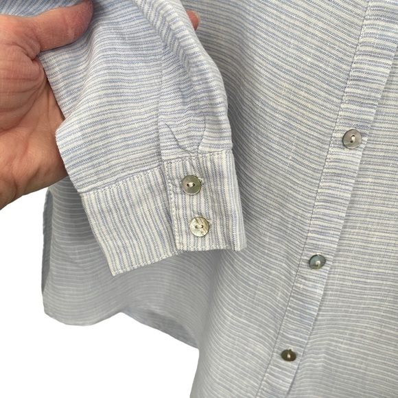 St. Tropez West 100% Linen Blue & White Striped Tunic Blouse Lagenlook Sz. Small - Picture 7 of 13